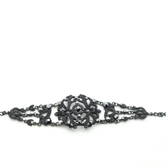 Gothic Vintage Bangle Black & Silver Enamel Filigree VCLM Glass Gem - Picture 13 of 16